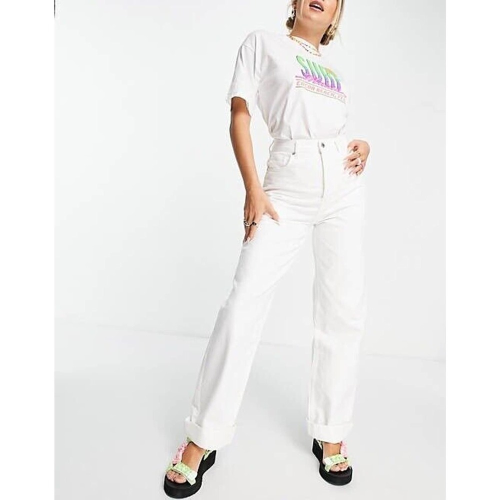 NWT Topshop One High Waist Mom Jeans Women's White Size W 26 L 30 Size 4